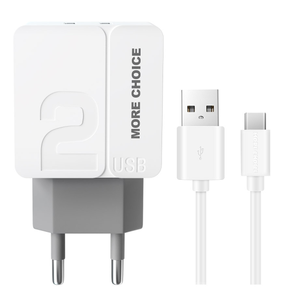 Купить  СЗУ СЗУ 2USB 2.4A для Type-C More choice NC46a 1м (White Grey)